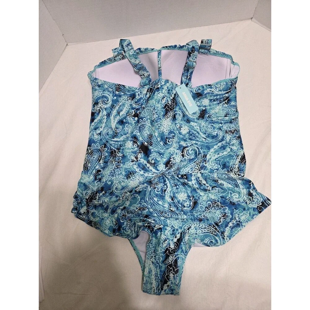 Aqua Eve One Piece Swimsuit Turquoise & Blue Pasley Print Woman's Size 18W
